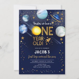 Outer Space Astronaut Planet Galaxy 1st Birthday Invitation