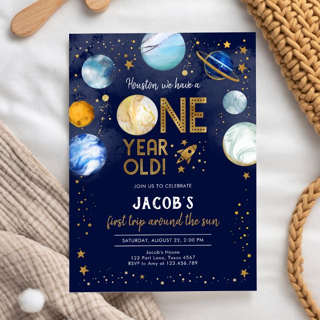 Outer Space Astronaut Planet Galaxy 1st Birthday Invitation (Creator Uploaded)