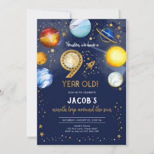 Outer Space Astronaut Planet Galaxy 9th Birthday Invitation