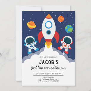 Outer Space Astronaut Planet Galaxy Birthday Invitation
