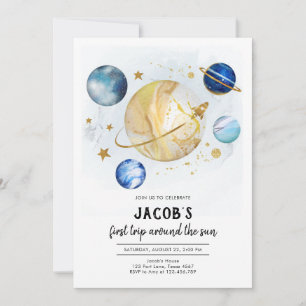 Outer Space Astronaut Planet Galaxy Birthday Invitation