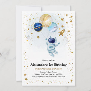 Outer Space Astronaut Planet Galaxy Birthday  Invitation