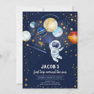 Outer Space Astronaut Planet Galaxy Birthday Invitation