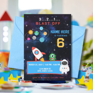 Outer Space Astronaut Planets Birthday  Invitation