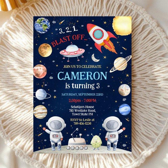 Outer Space Astronaut Rocket Blast Off Birthday Invitation (Creator Uploaded)