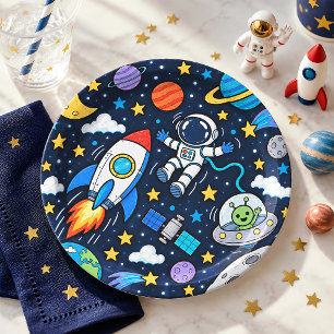 Outer Space Astronaut Rocket Kids Birthday Party Paper Plate