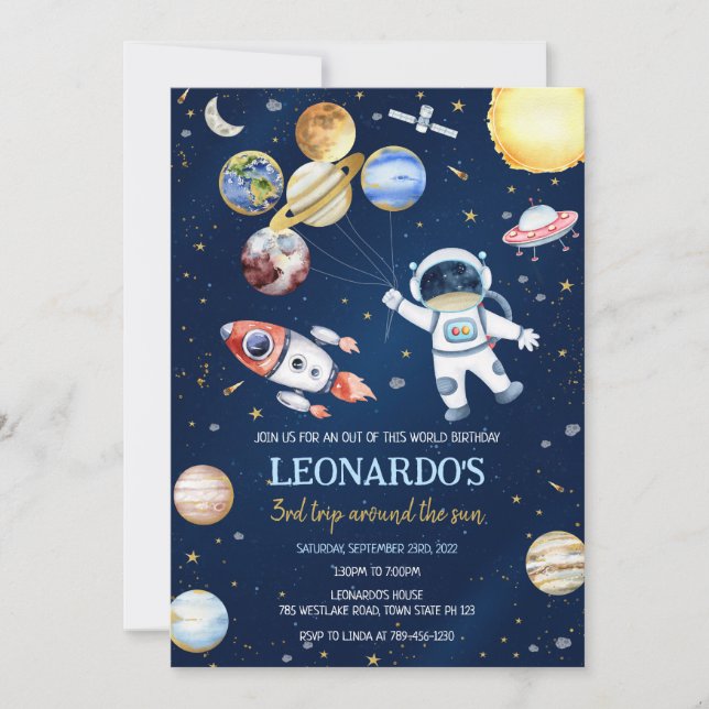 Outer Space Astronaut Rocket Planets Birthday  Invitation (Front)
