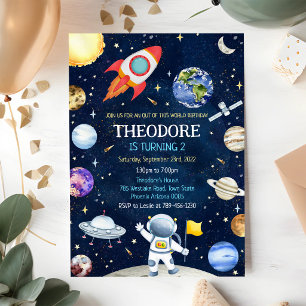 Outer Space Astronaut Rocket Planets Birthday  Invitation