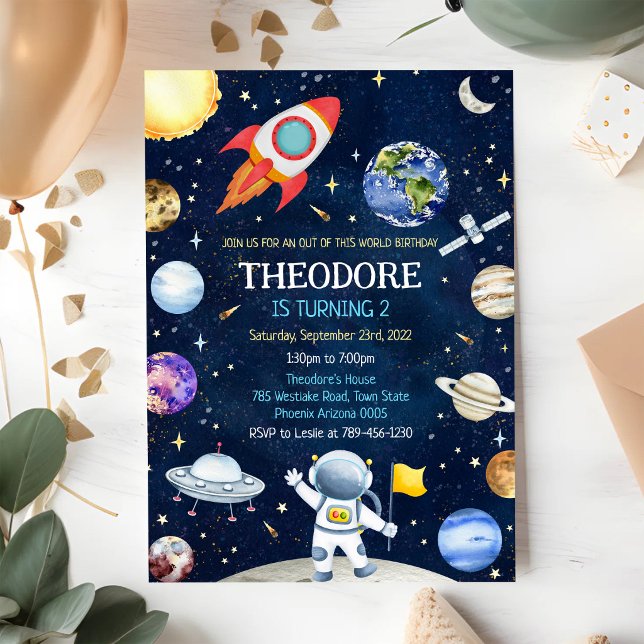 Outer Space Astronaut Rocket Planets Birthday  Invitation (Creator Uploaded)