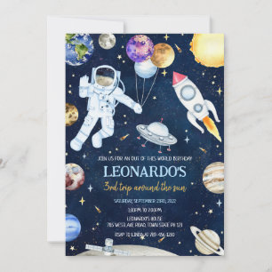 Outer Space Astronaut Rocket Planets Birthday Invitation
