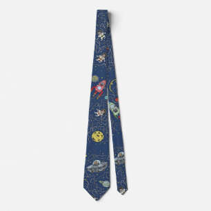 Outer Space Astronauts and Spaceships Tie