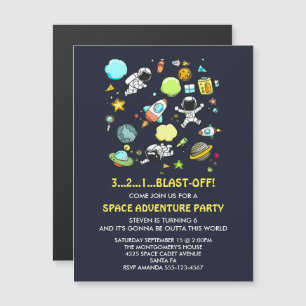 Outer Space Astronauts & Rocket Ships Pattern Magnetic Invitation