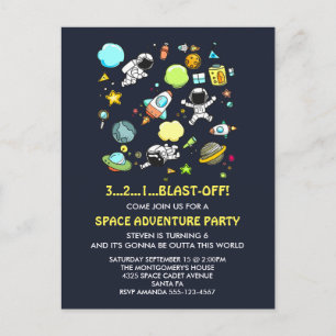 Outer Space Astronauts & Rockets Birthday Party Postcard