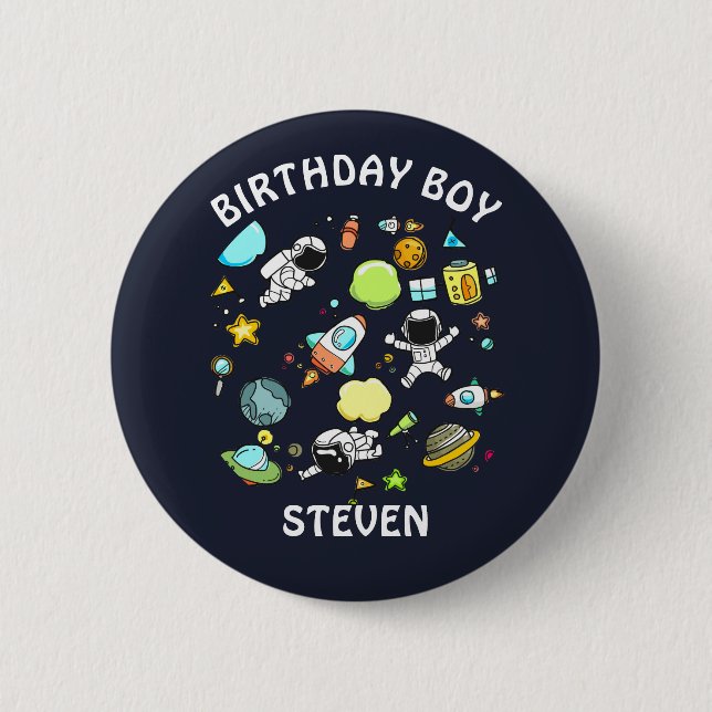 Outer Space Astronauts & Rockets Pattern Birthday 2 Inch Round Button (Front)