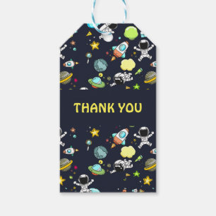 Outer Space Astronauts & Rockets Pattern Thank You Gift Tags