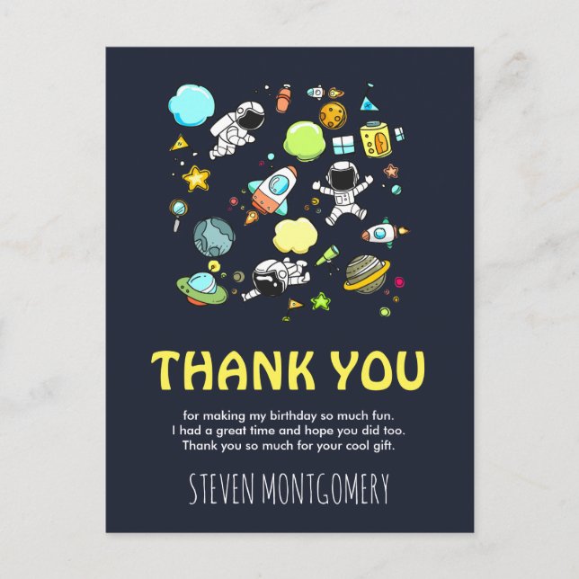 Outer Space Astronauts & Rockets Pattern Thank You Postcard (Front)