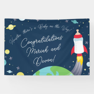 Outer Space Baby Shower Bottle Rocket Spaceship Banner