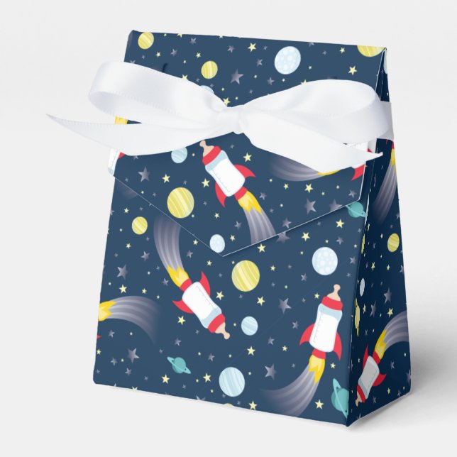 Outer Space Baby Shower Bottle Rocket Spaceship Favor Box (Front Side)
