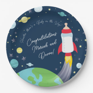 Outer Space Baby Shower Bottle Rocket Spaceship Paper Plate