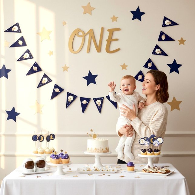 Outer Space Baby Shower Moon Stars Bunting Banner (Creator Uploaded)