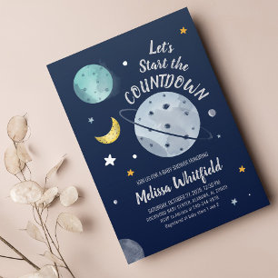 Outer Space Baby Shower Navy Invitation