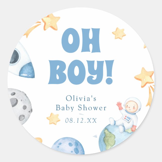 Outer Space Baby Shower Round Sticker (Front)