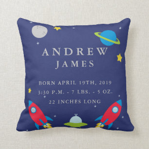 Outer Space Baby Stats Nursery Pillow