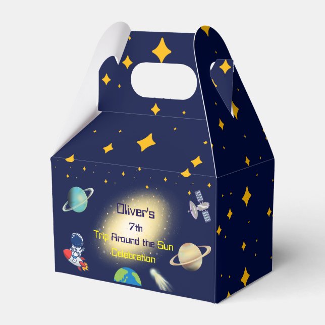 Outer Space Birthday – Astronaut, Rock, Galaxy Favor Box (Front Side)