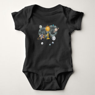 Outer Space Birthday Galaxy Sun Moon Stars Planets Baby Bodysuit