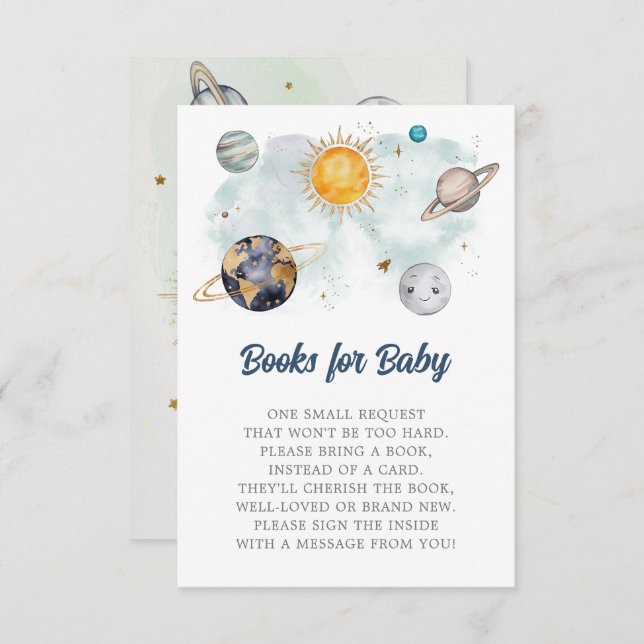 Outer Space Birthday Galaxy Sun Moon Stars Planets Enclosure Card (Front/Back)