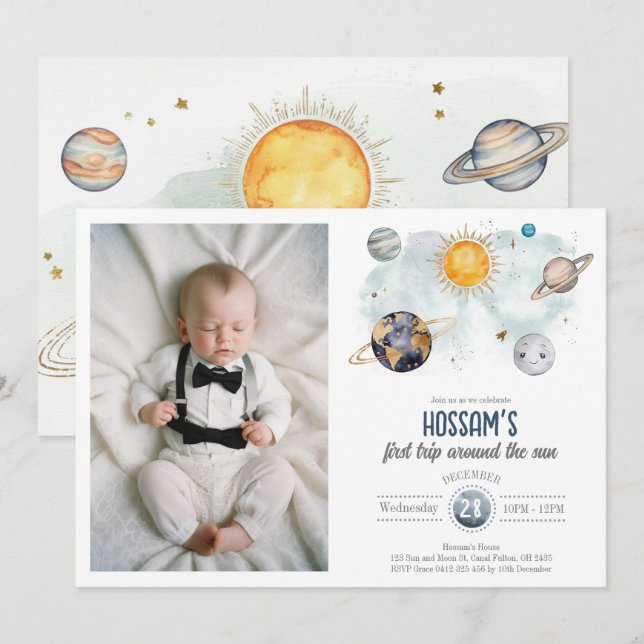 Outer Space Birthday Galaxy Sun Moon Stars Planets Invitation (Front/Back)