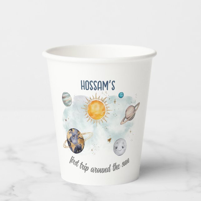 Outer Space Birthday Galaxy Sun Moon Stars Planets Paper Cups (Front)