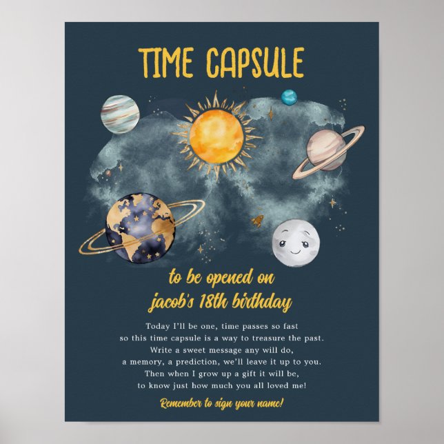 Outer Space Birthday Galaxy Sun Moon Stars Planets Poster (Front)