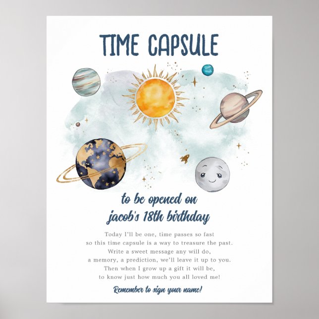 Outer Space Birthday Galaxy Sun Moon Stars Planets Poster (Front)