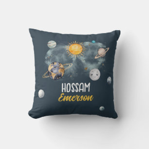 Outer Space Birthday Galaxy Sun Moon Stars Planets Throw Pillow