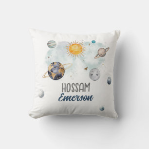 Outer Space Birthday Galaxy Sun Moon Stars Planets Throw Pillow