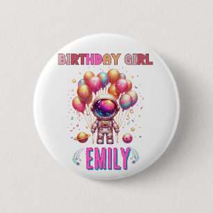 Outer Space Birthday Girl Flight Crew 2 Inch Round Button