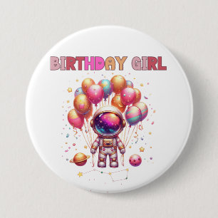 Outer Space Birthday Girl Flight Crew 3 Inch Round Button