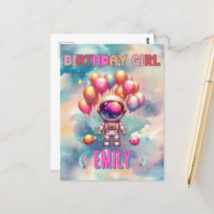 Outer Space Birthday Girl Flight Crew Postcard