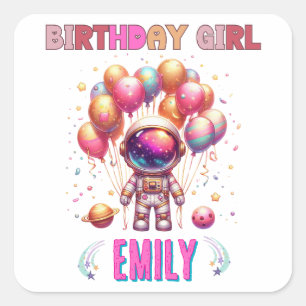 Outer Space Birthday Girl Flight Crew Square Sticker