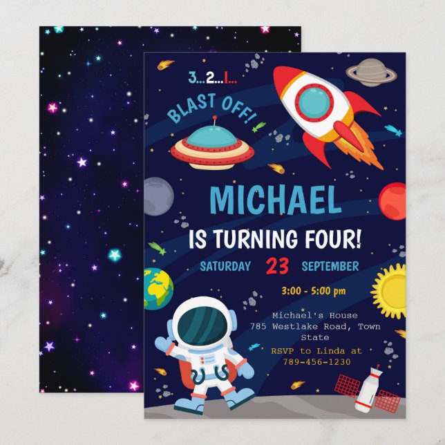 Outer Space Birthday Invitation (Front/Back)