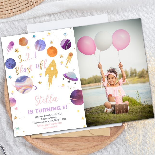 Outer Space Birthday Invitation with Photo (Outer Space Invitations with photo)
