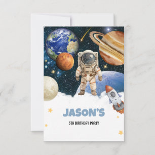 Outer Space Birthday Party Astronaut Galaxy blast Thank You Card
