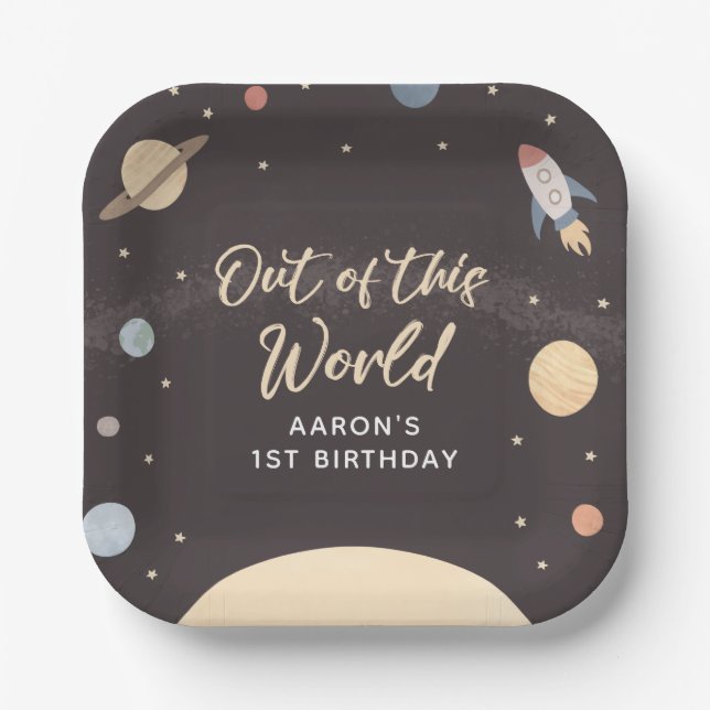Outer Space Birthday Party Paper Plate (Front)