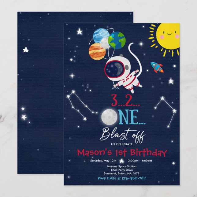 Outer Space Birthday Party Planet Astronaut Rocket Invitation (Front/Back)
