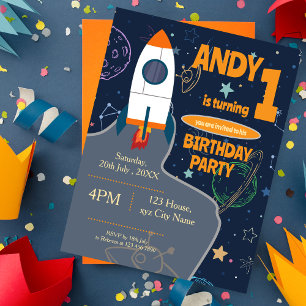Outer Space Birthday Party Rocket Planets & Stars Postcard