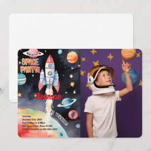 Outer Space Birthday Photo Invitation