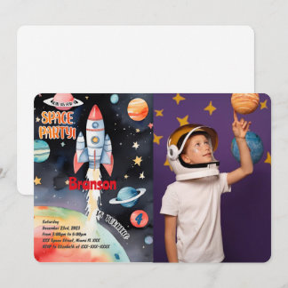 Outer Space Birthday Photo Invitation