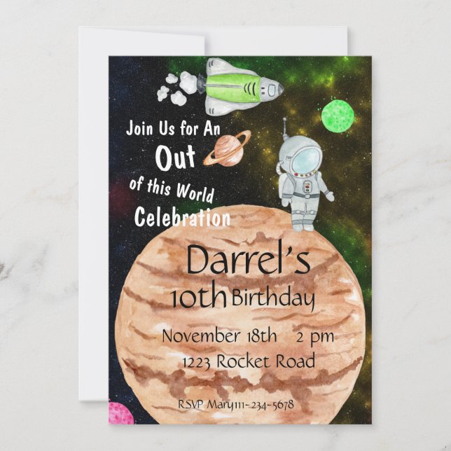 Outer Space Birthday, Space, Astronaut Birthday Invitation (Front)