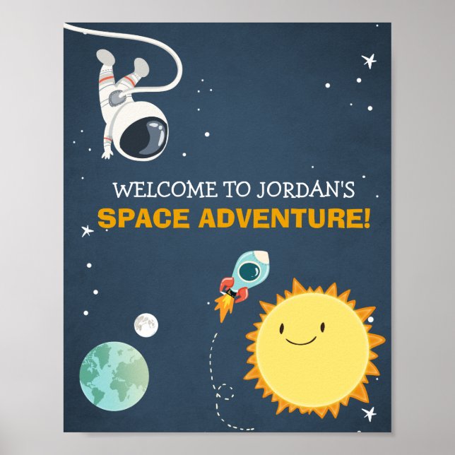 Outer Space Birthday Welcome Sign Rocket Astronaut (Front)